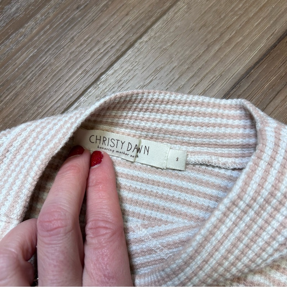 Christy Dawn Libby Pale Pink Cropped Striped Ribbed Long-Sleeve Top EUC - Picture 6 of 8